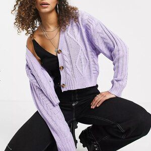 EUC - Reclaimed Vintage Cropped Cable Cardigan in Lilac Purple